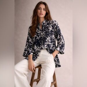 Marina Rinaldi | Silk Ink Floral Tunic Blouse | Size US 14